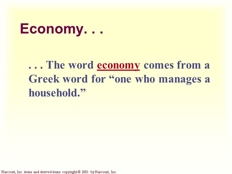 Economy. . .     . . . The word economy comes